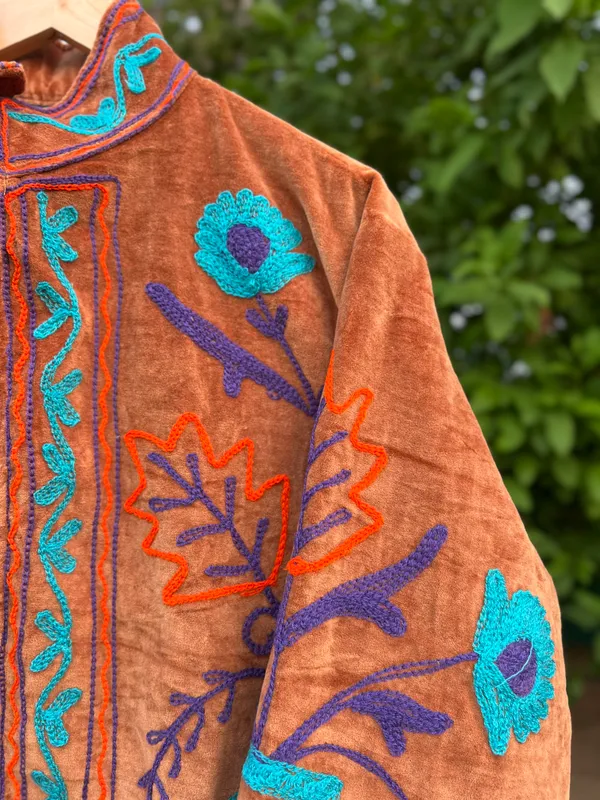 Orange_Velvet_Embroidered_Jacket_For_Women