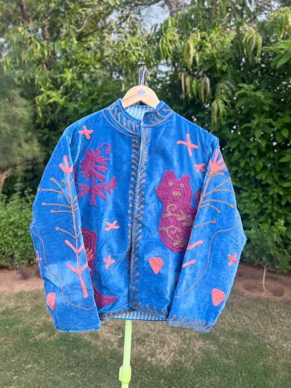 Blue_Velvet_Embroidered_Jacket_For_Women