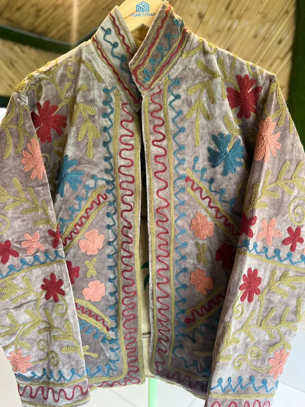 Grey_Velvet_Floral_Embroidered_Jacket_For_Women