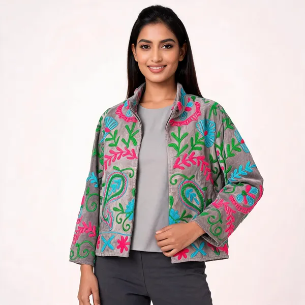 Grey_Velvet_Floral_Embroidered_Full_Sleeve_Jacket_For_Women
