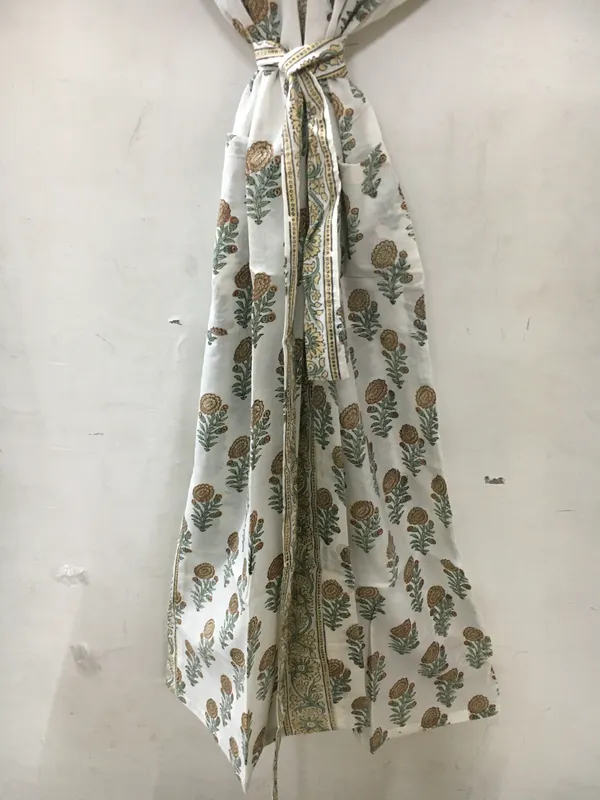White_Cotton_Floral_Print_Tie_Waist_Kimono_Robe_For_Women