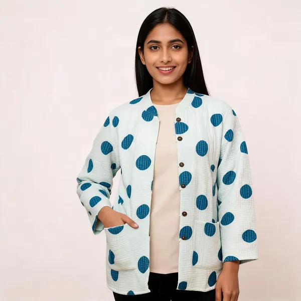 White_Cotton_Polka_Dot_Mandarin_Collar_Shirt_For_Women