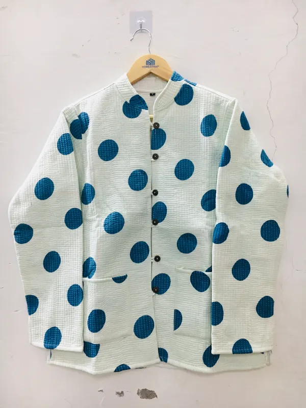 White_Cotton_Polka_Dot_Mandarin_Collar_Shirt_For_Women