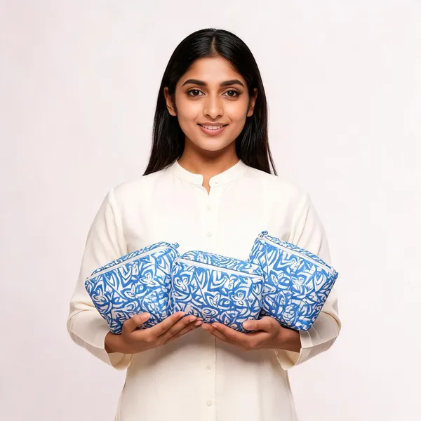 Blue_Cotton_Quilted_Floral_Print_Zipper_Pouch_Set_Of_3_For_Women