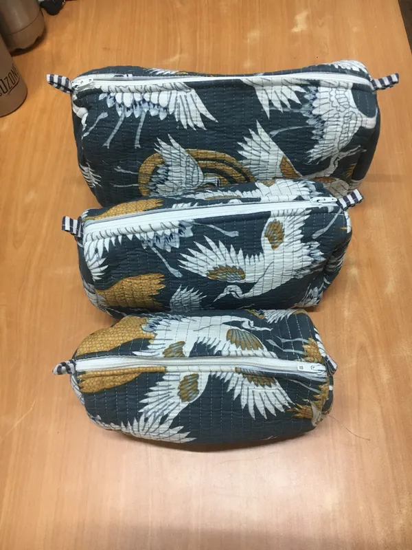Navy_Cotton_Quilted_Bird_Print_Makeup_Pouch_Set_For_Women
