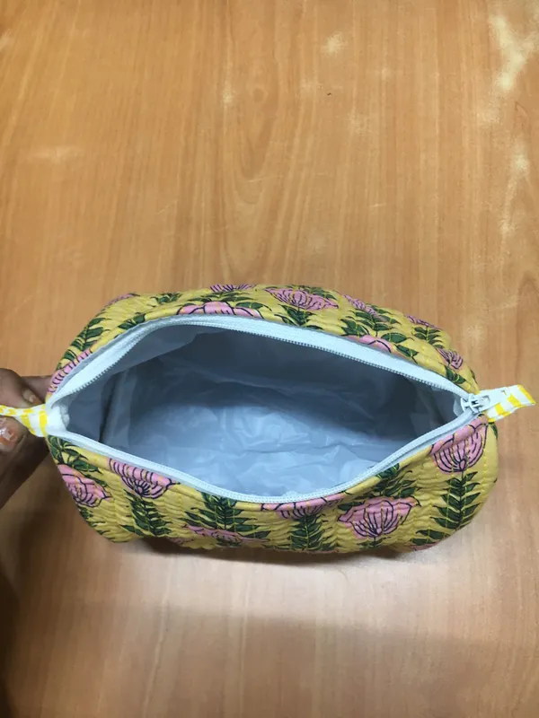 Yellow_Cotton_Floral_Print_Zipper_Pouch_Set_Of_3_For_Women