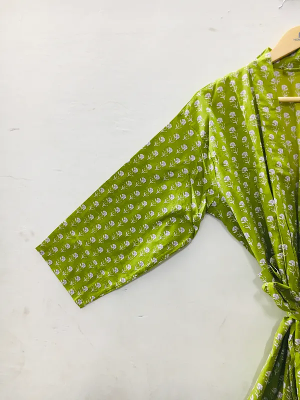 Green_Cotton_Printed_Long_Sleeve_Kimono_Robe_For_Women