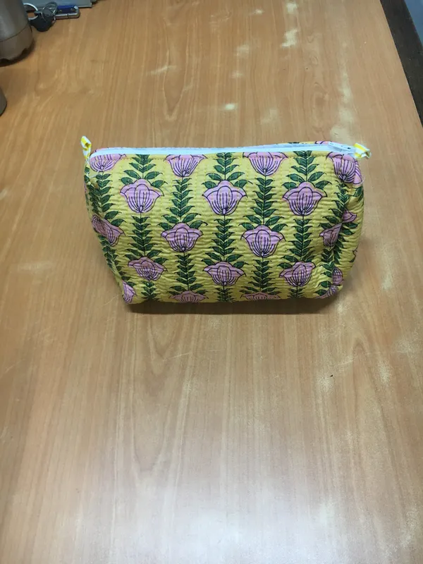 Yellow_Cotton_Floral_Print_Zipper_Pouch_Set_Of_3_For_Women
