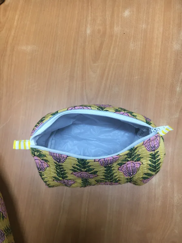 Yellow_Cotton_Floral_Print_Zipper_Pouch_Set_Of_3_For_Women