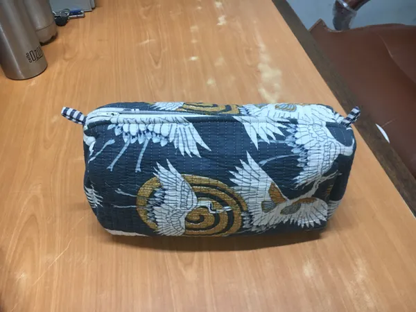 Navy_Cotton_Quilted_Bird_Print_Makeup_Pouch_Set_For_Women