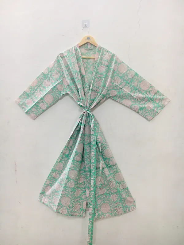 Mint_Green_Cotton_Floral_Print_Kimono_Robe_For_Women
