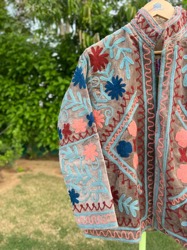 Beige_Velvet_Embroidered_Front_Open_Jacket_For_Women
