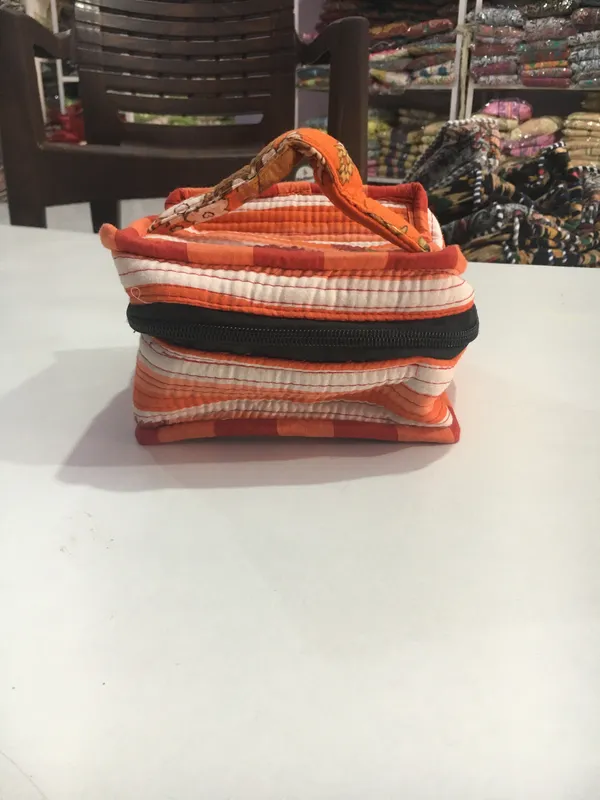 Orange_Cotton_Striped_Zipper_Lunch_Bag_For_Women