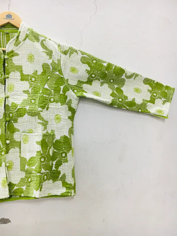 Green_Cotton_Floral_Print_Mandarin_Collar_Kurta_For_Women