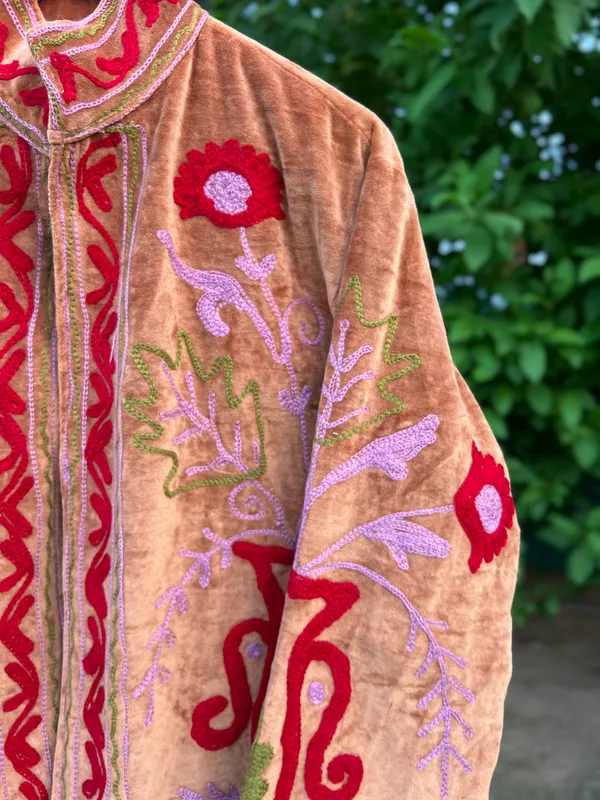 Rust_Velvet_Floral_Embroidered_Bandhgala_Jacket_For_Women