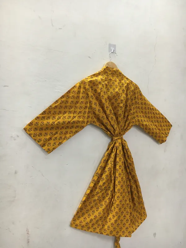 Mustard_Cotton_Floral_Print_Tie_Waist_Kimono_Robe_For_Women