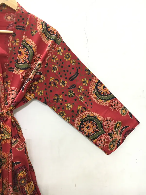 Maroon_Cotton_Paisley_Print_Tie_Waist_Kimono_Robe_For_Women