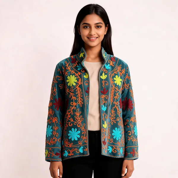 Teal_Velvet_Floral_Embroidered_Full_Sleeve_Jacket_For_Women