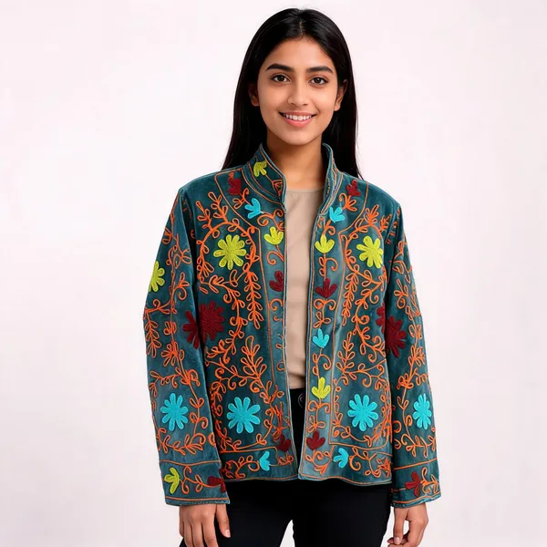 Teal_Velvet_Floral_Embroidered_Full_Sleeve_Jacket_For_Women