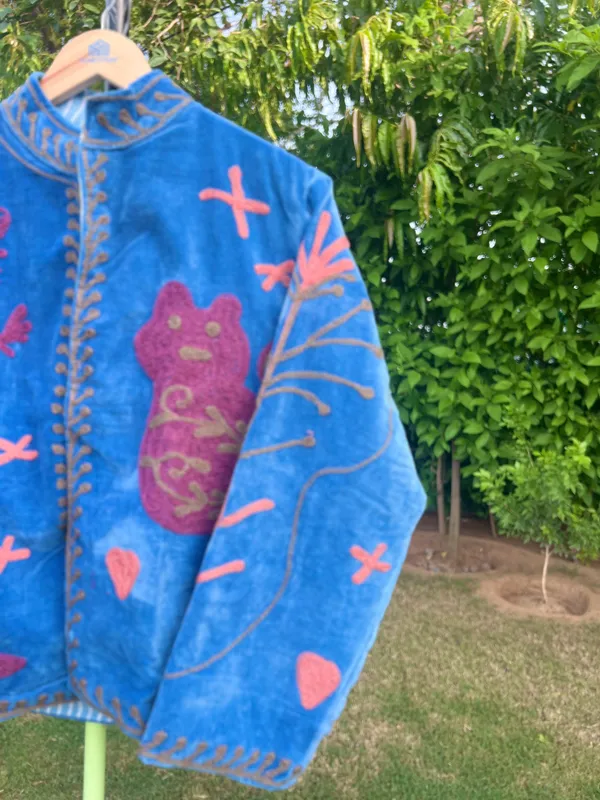 Blue_Velvet_Embroidered_Jacket_For_Women
