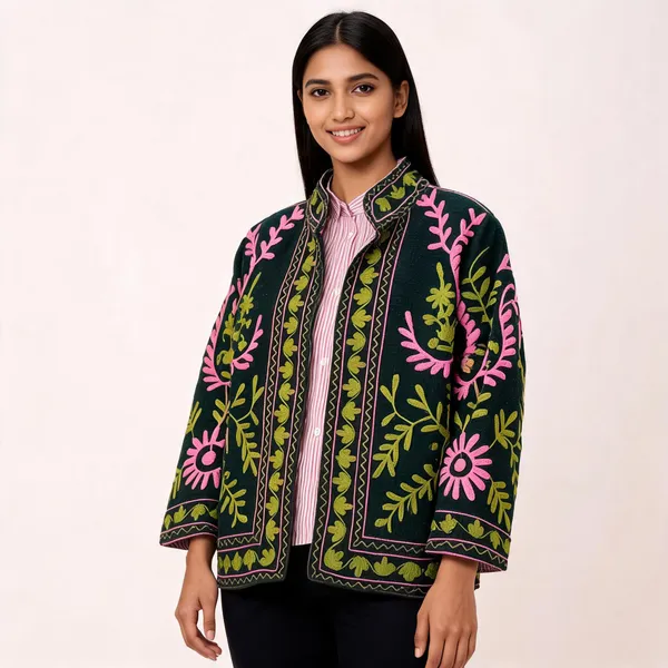Dark_Green_Floral_Embroidered_Full_Sleeve_Jacket_For_Women