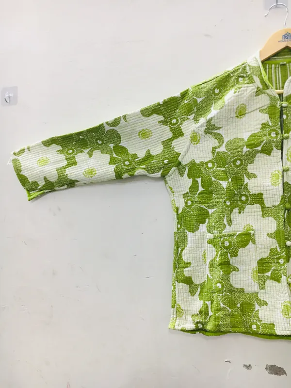 Green_Cotton_Floral_Print_Mandarin_Collar_Kurta_For_Women