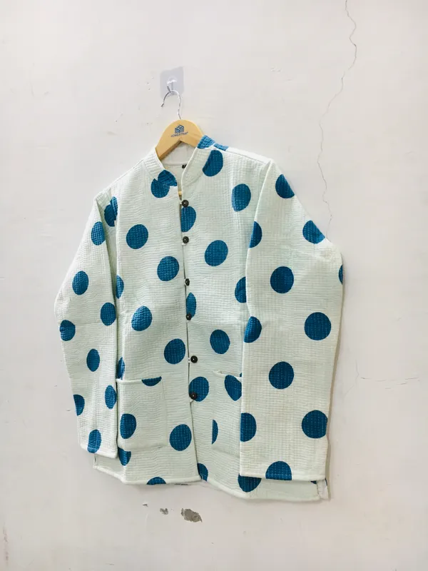 White_Cotton_Polka_Dot_Mandarin_Collar_Shirt_For_Women