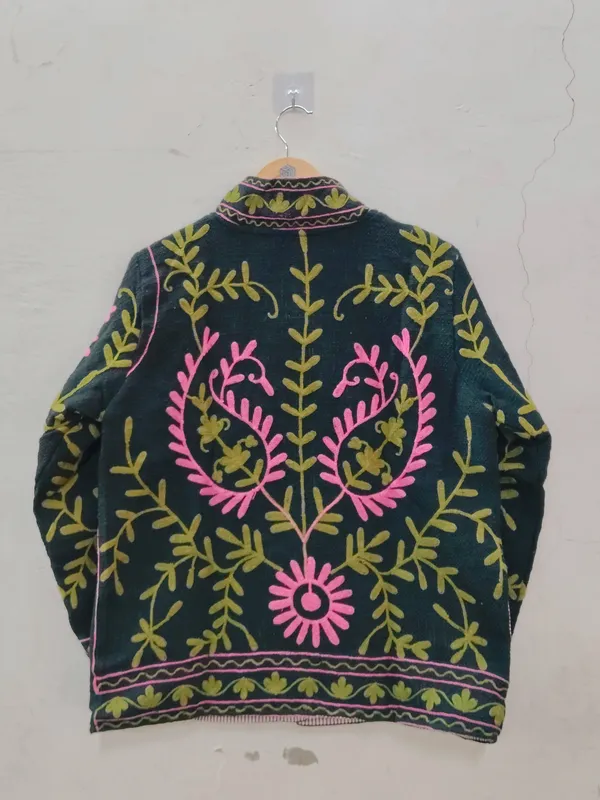 Dark_Green_Floral_Embroidered_Full_Sleeve_Jacket_For_Women