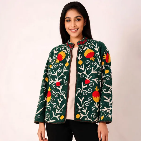 Green_Floral_Embroidered_Stand_Collar_Jacket_For_Women