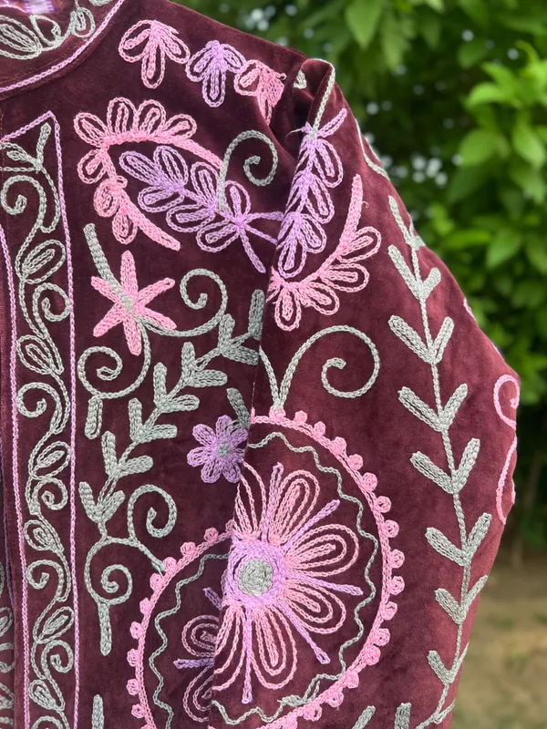 Maroon_Velvet_Embroidered_Jacket_For_Women