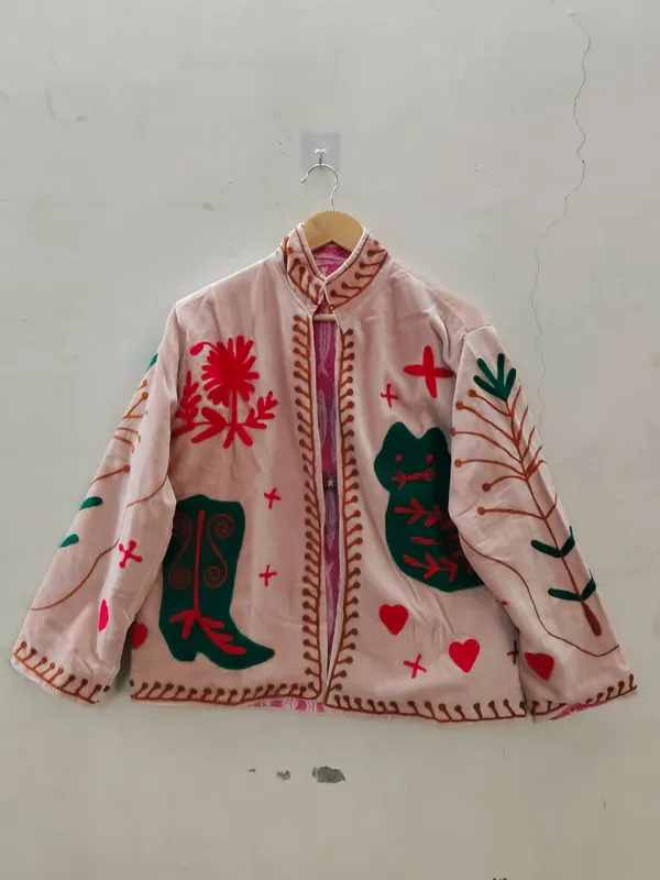 Pink_Velvet_Floral_Embroidered_Zip_Front_Jacket_For_Women