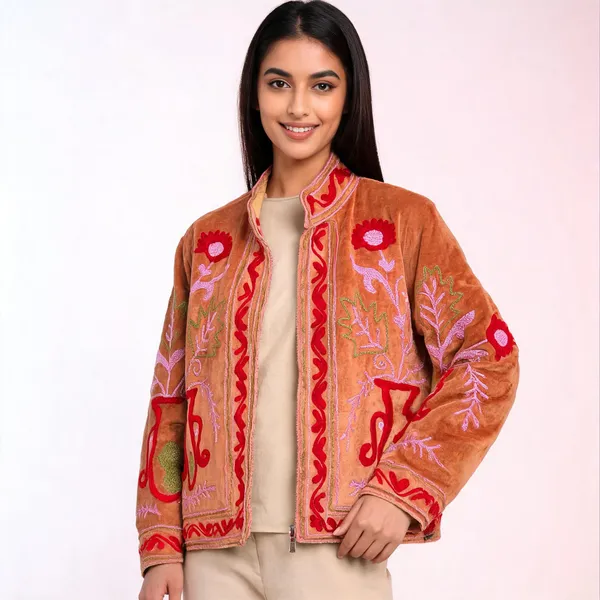 Rust_Velvet_Floral_Embroidered_Bandhgala_Jacket_For_Women