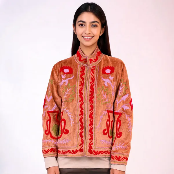 Rust_Velvet_Floral_Embroidered_Bandhgala_Jacket_For_Women