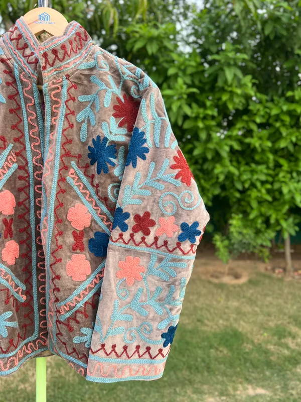 Beige_Velvet_Embroidered_Front_Open_Jacket_For_Women