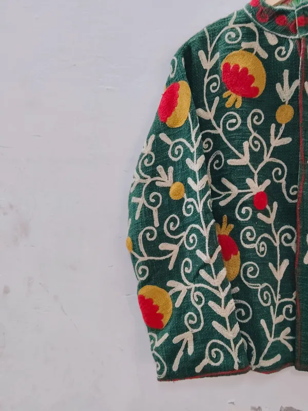 Green_Floral_Embroidered_Stand_Collar_Jacket_For_Women