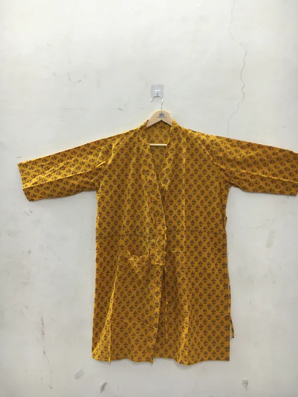 Mustard_Cotton_Floral_Print_Tie_Waist_Kimono_Robe_For_Women