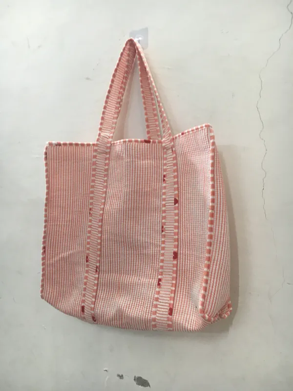 Pink_Cotton_Woven_Checked_Tote_Bag_For_Women