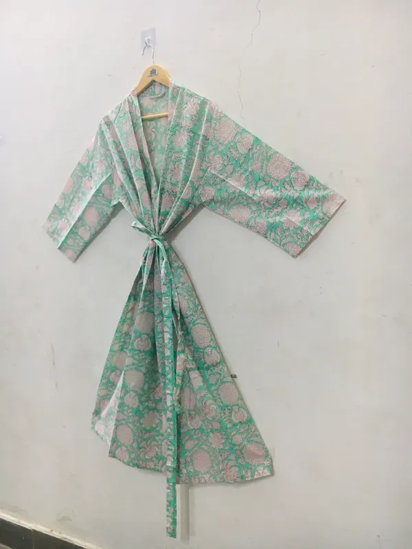 Mint_Green_Cotton_Floral_Print_Kimono_Robe_For_Women
