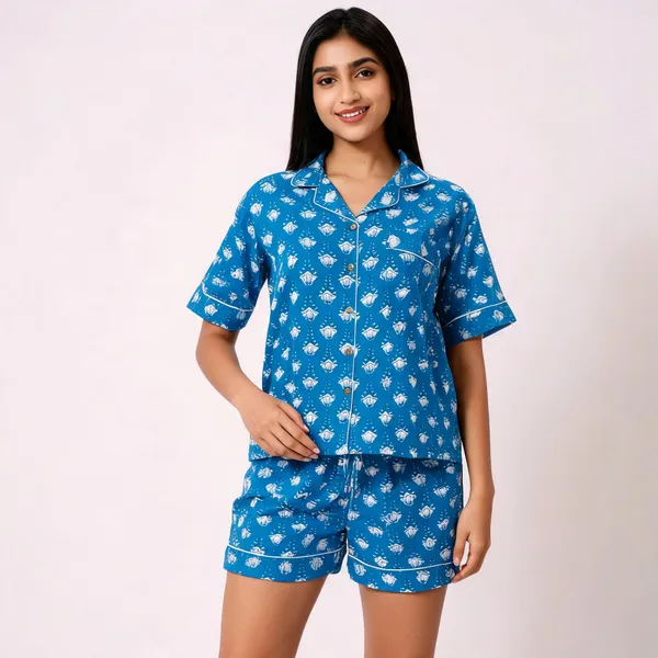 Blue_Cotton_Printed_Short_Sleeve_Night_Suit_For_Women