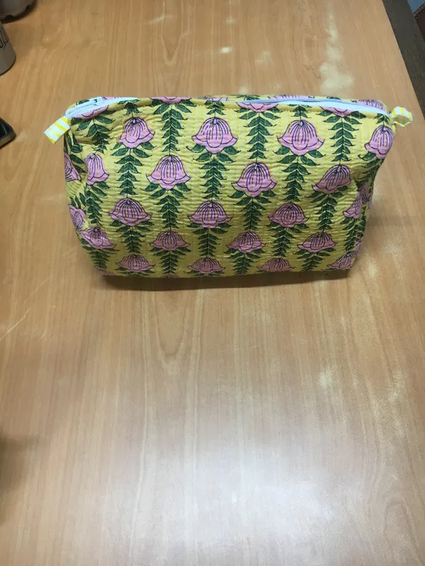 Yellow_Cotton_Floral_Print_Zipper_Pouch_Set_Of_3_For_Women