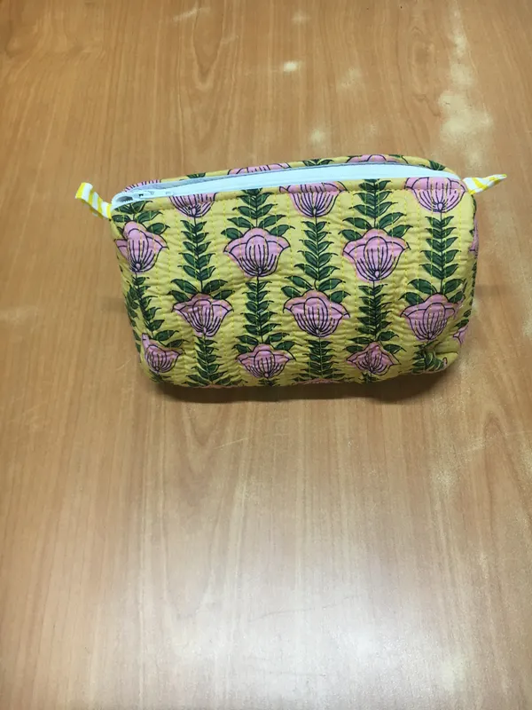 Yellow_Cotton_Floral_Print_Zipper_Pouch_Set_Of_3_For_Women