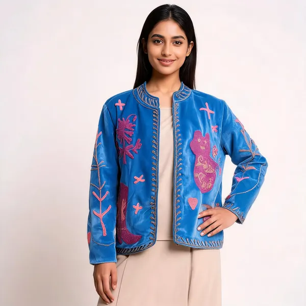 Blue_Velvet_Embroidered_Jacket_For_Women
