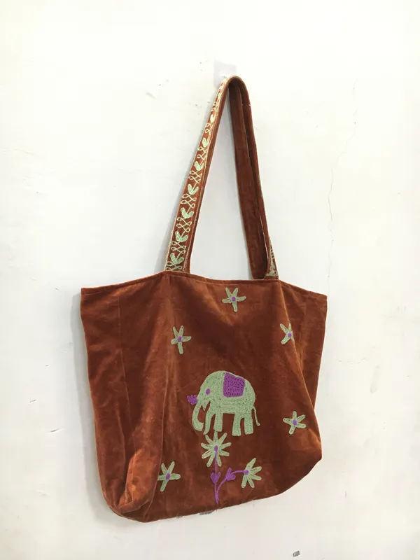 Brown_Velvet_Embroidered_Tote_Bag_For_Women