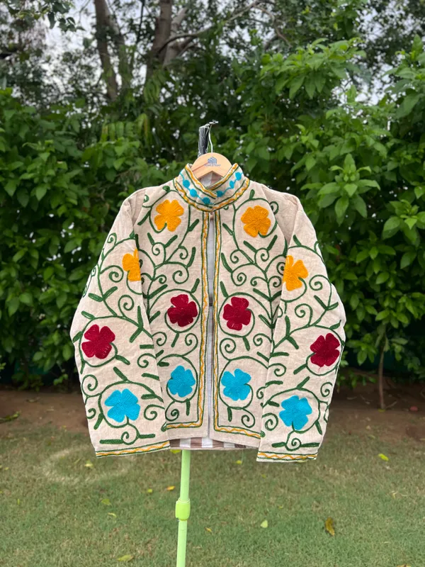 Beige_Velvet_Embroidered_Front_Zip_Jacket_For_Women