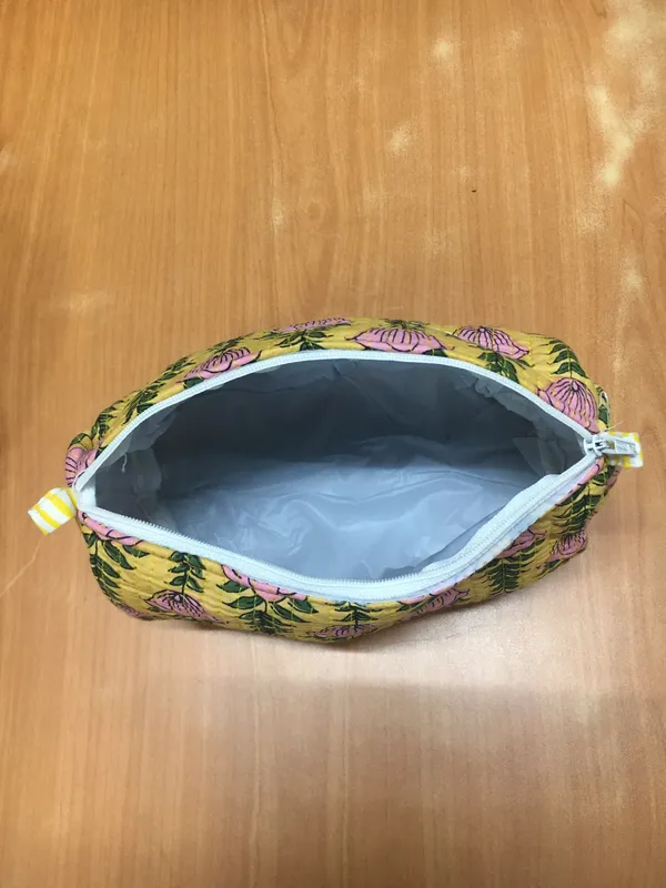 Yellow_Cotton_Floral_Print_Zipper_Pouch_Set_Of_3_For_Women