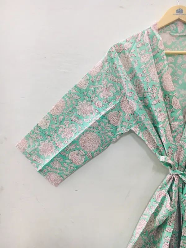 Mint_Green_Cotton_Floral_Print_Kimono_Robe_For_Women