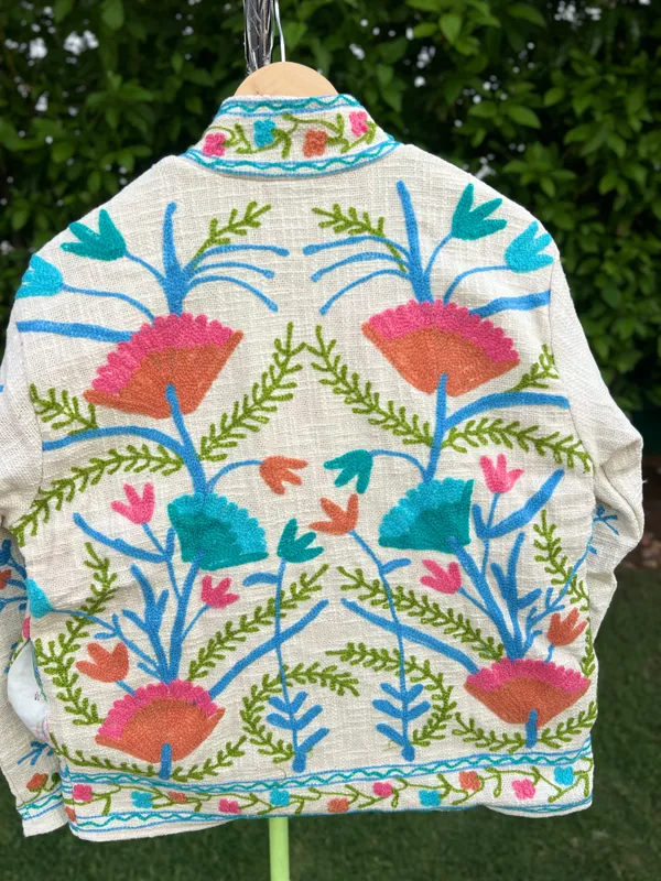 White_Floral_Embroidered_Open_Front_Jacket_For_Women