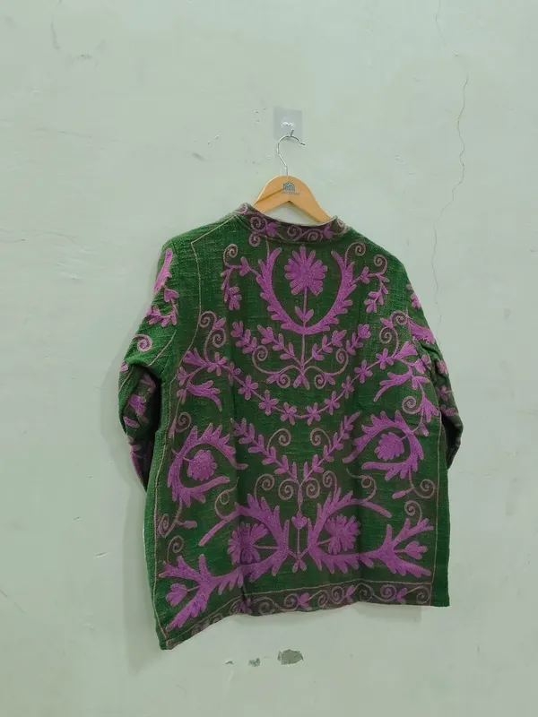 Green_Floral_Embroidered_Open_Front_Jacket_For_Women