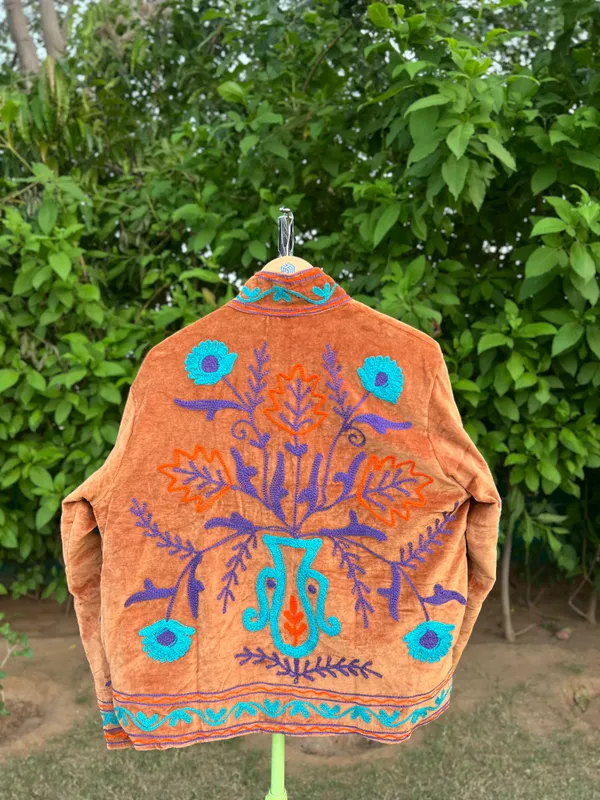 Orange_Velvet_Embroidered_Jacket_For_Women