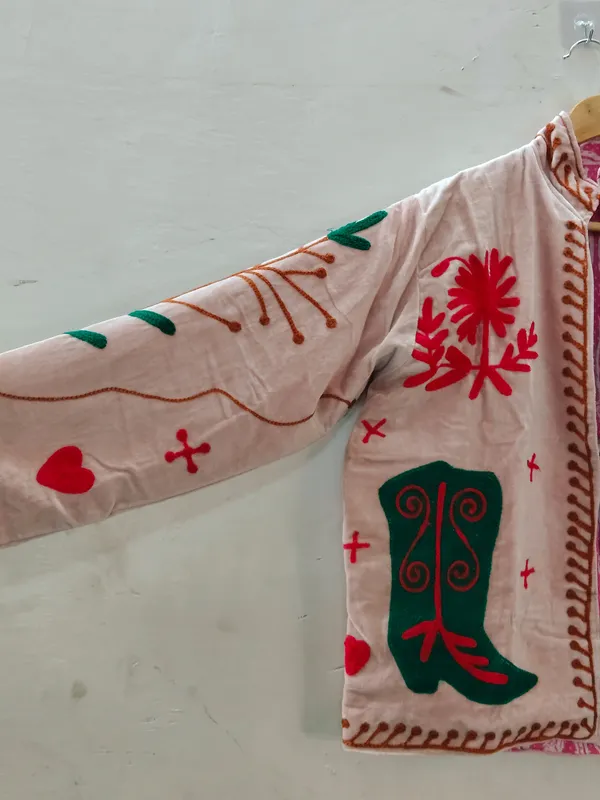 Pink_Velvet_Floral_Embroidered_Zip_Front_Jacket_For_Women